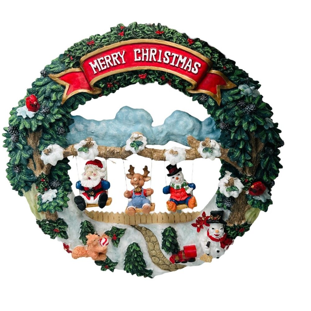 Vintage Jaimy Christmas Holiday 3D Wreath Santa Reindeer Snowman Swinging Decor